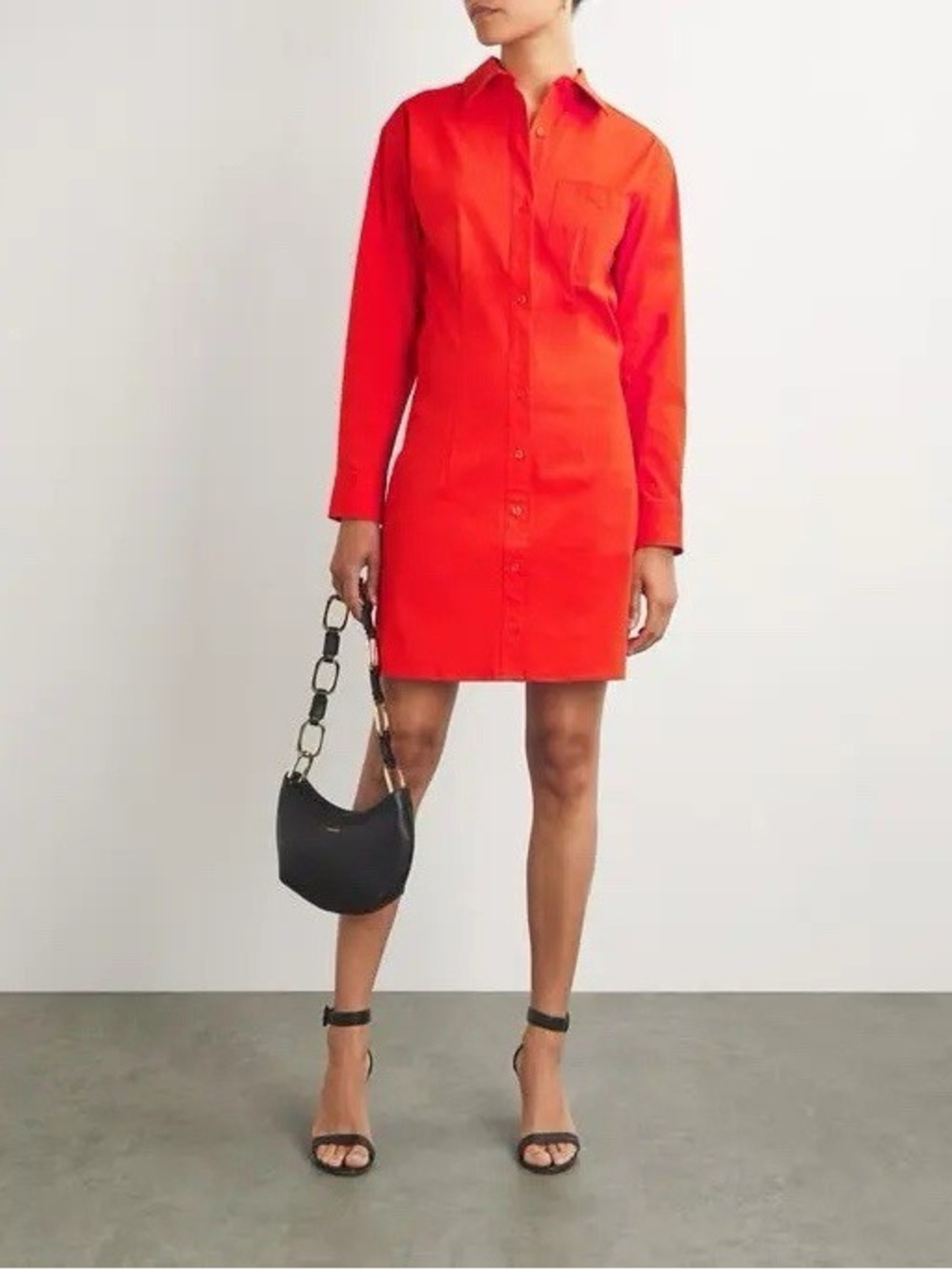 NWT $169 Good American - Red Stretch Poplin Shirt Dress